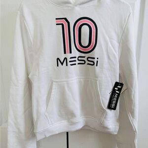 - White Messi Hoodie with Pink and Black Accents 14/16 NEW